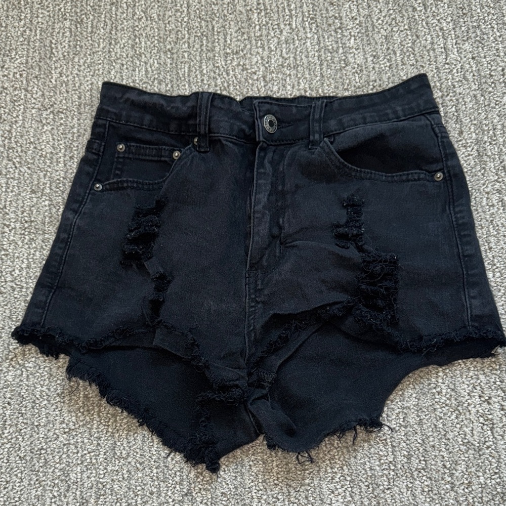 SHEIN Black Ripped Jean Shorts